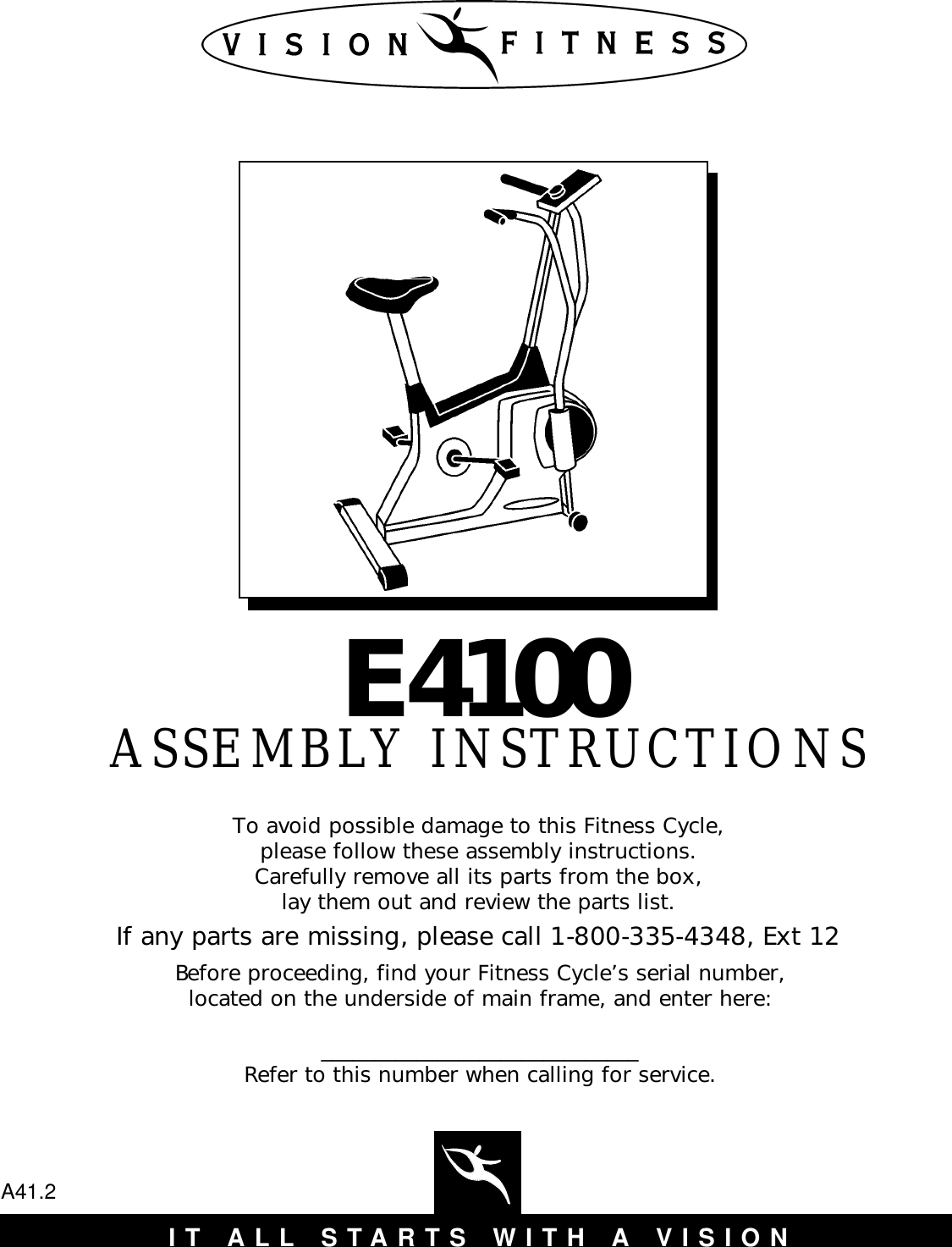 Page 1 of 9 - Vision-Fitness Vision-Fitness-E4100-Users-Manual-  Vision-fitness-e4100-users-manual