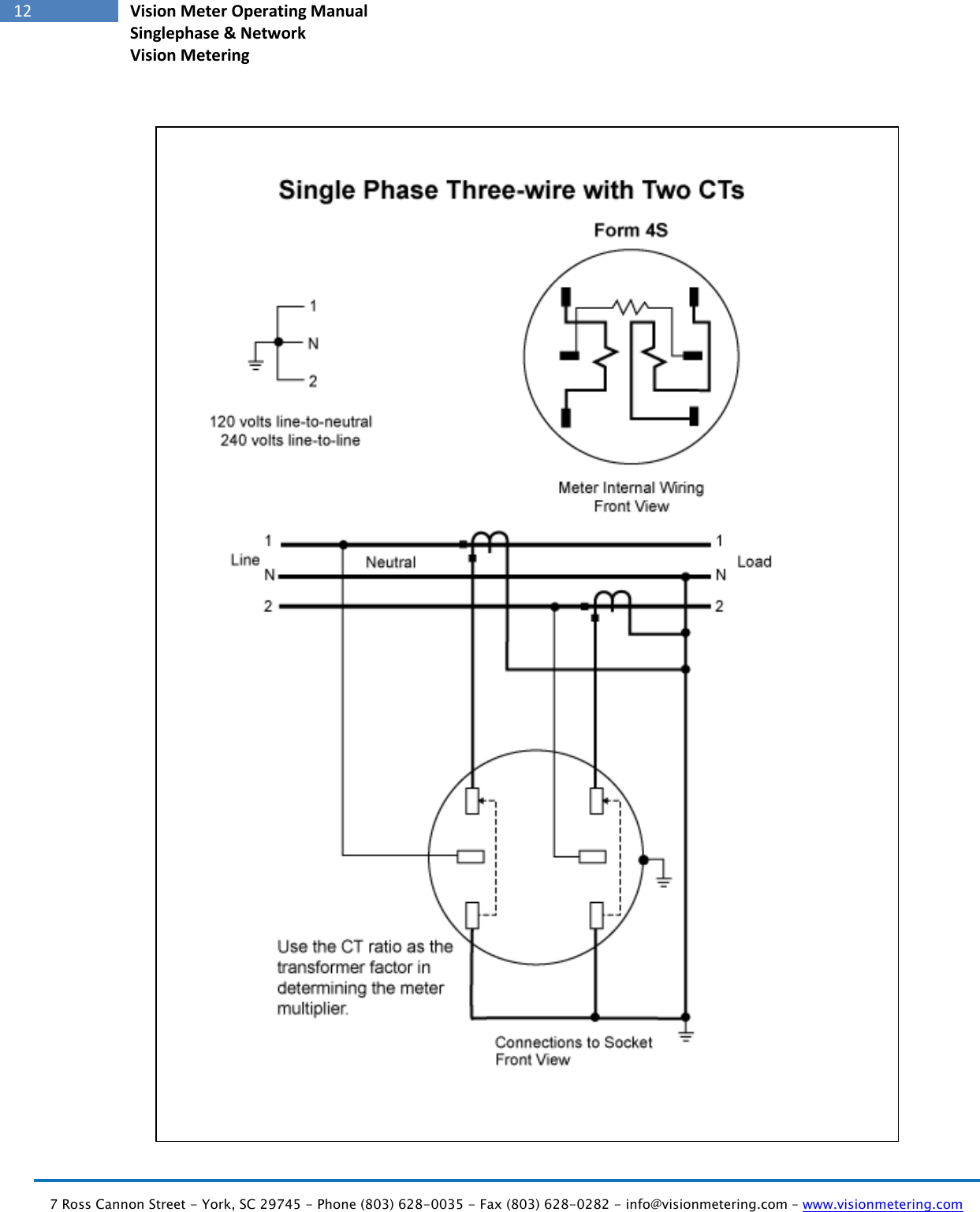   7 Ross Cannon Street - York, SC 29745 - Phone (803) 628-0035 - Fax (803) 628-0282 - info@visionmetering.com – www.visionmetering.com           12 Vision Meter Operating Manual Singlephase &amp; Network Vision Metering                                               