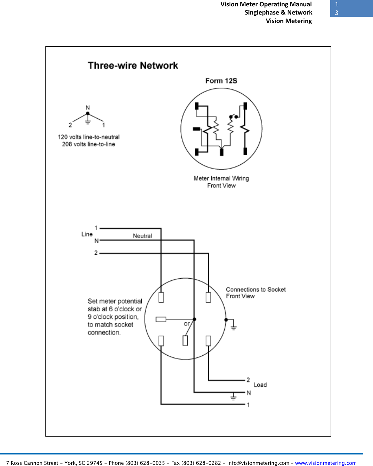   7 Ross Cannon Street - York, SC 29745 - Phone (803) 628-0035 - Fax (803) 628-0282 - info@visionmetering.com – www.visionmetering.com           13             Vision Meter Operating Manual        Singlephase &amp; Network Vision Metering                                               