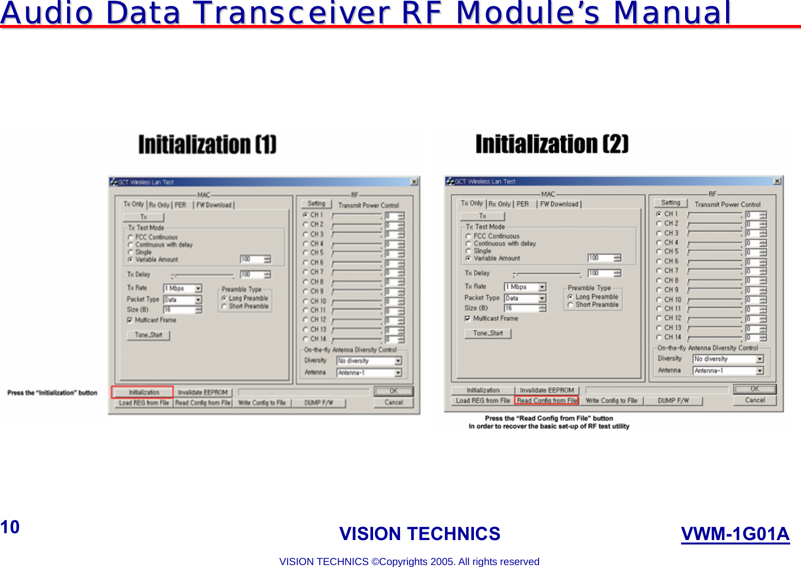 AAuuddiioo  DDaattaa  TTrraannsscceeiivveerr  RRFF  MMoodduullee’’ss  MMaannuuaall                                                                             VISION TECHNICS                    VWM-1G01A  VISION TECHNICS ©Copyrights 2005. All rights reserved 10           