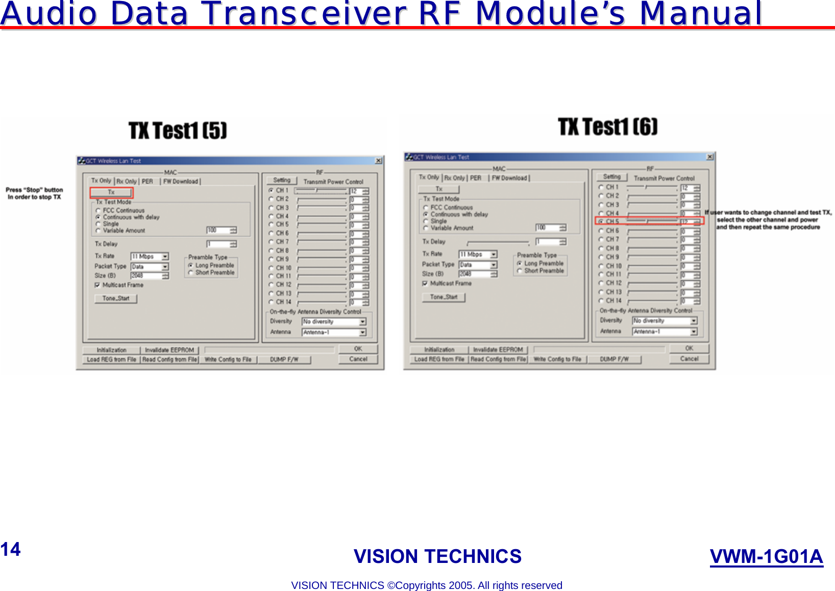 AAuuddiioo  DDaattaa  TTrraannsscceeiivveerr  RRFF  MMoodduullee’’ss  MMaannuuaall                                                                             VISION TECHNICS                    VWM-1G01A  VISION TECHNICS ©Copyrights 2005. All rights reserved 14              