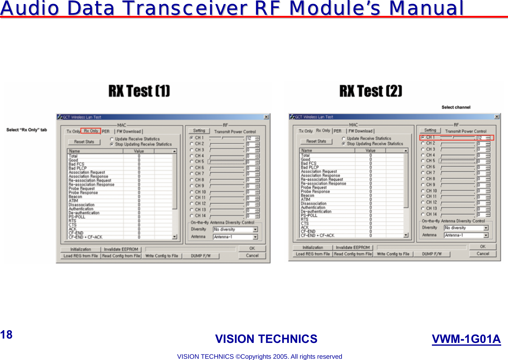 AAuuddiioo  DDaattaa  TTrraannsscceeiivveerr  RRFF  MMoodduullee’’ss  MMaannuuaall                                                                             VISION TECHNICS                    VWM-1G01A  VISION TECHNICS ©Copyrights 2005. All rights reserved 18            