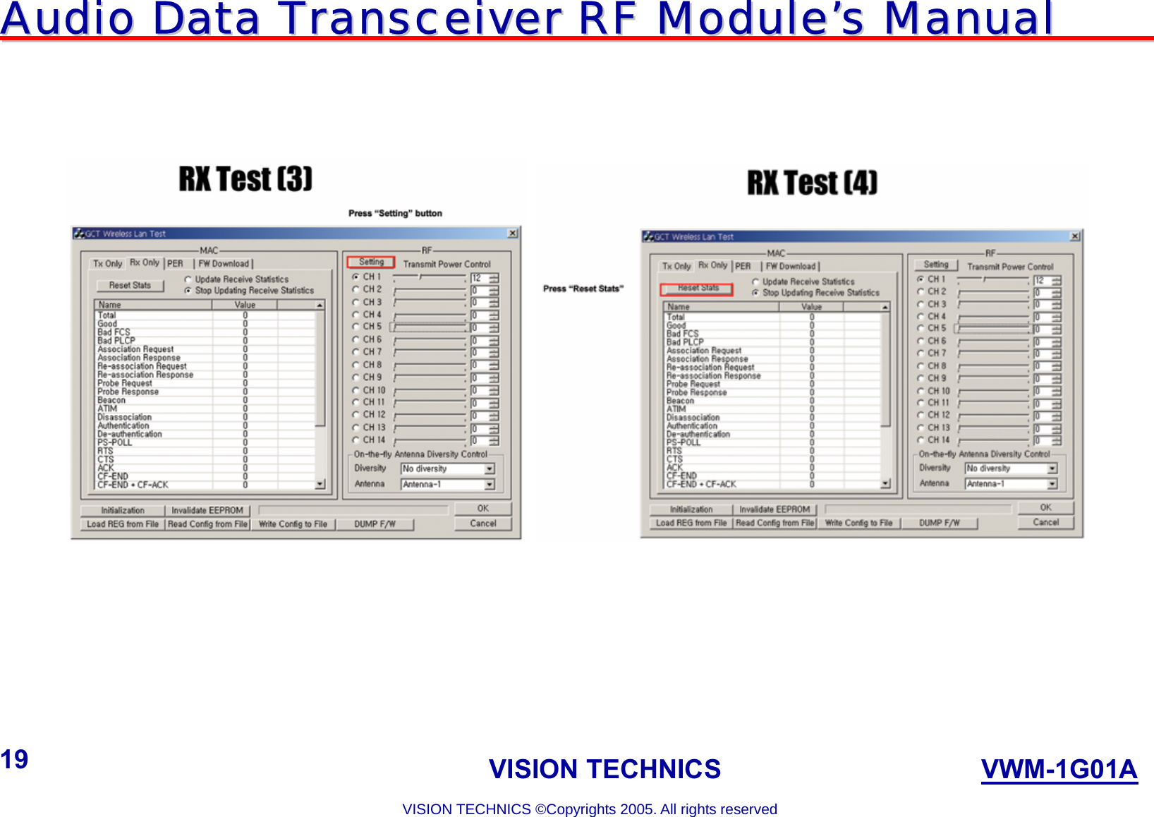 AAuuddiioo  DDaattaa  TTrraannsscceeiivveerr  RRFF  MMoodduullee’’ss  MMaannuuaall                                                                             VISION TECHNICS                    VWM-1G01A  VISION TECHNICS ©Copyrights 2005. All rights reserved 19             