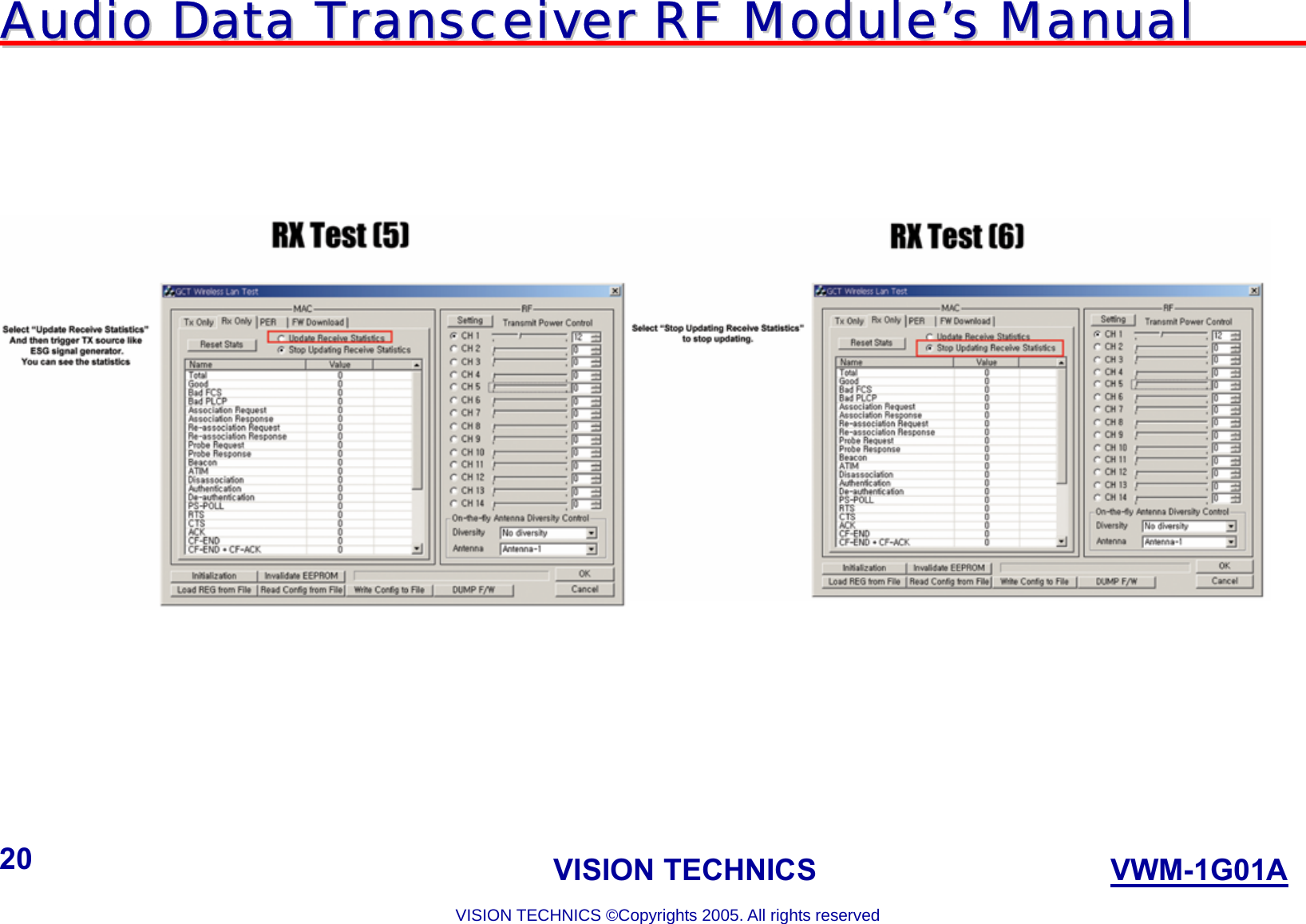 AAuuddiioo  DDaattaa  TTrraannsscceeiivveerr  RRFF  MMoodduullee’’ss  MMaannuuaall                                                                             VISION TECHNICS                    VWM-1G01A  VISION TECHNICS ©Copyrights 2005. All rights reserved 20              