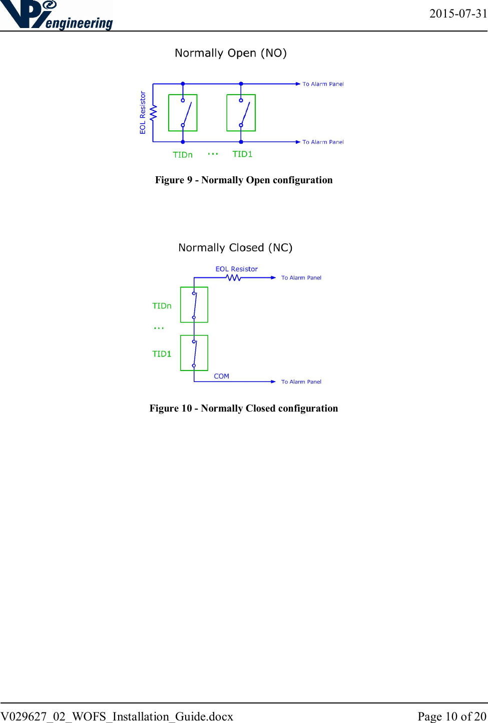   2015-07-31 V029627_02_WOFS_Installation_Guide.docx  Page 10 of 20   Figure 9 - Normally Open configuration    Figure 10 - Normally Closed configuration    