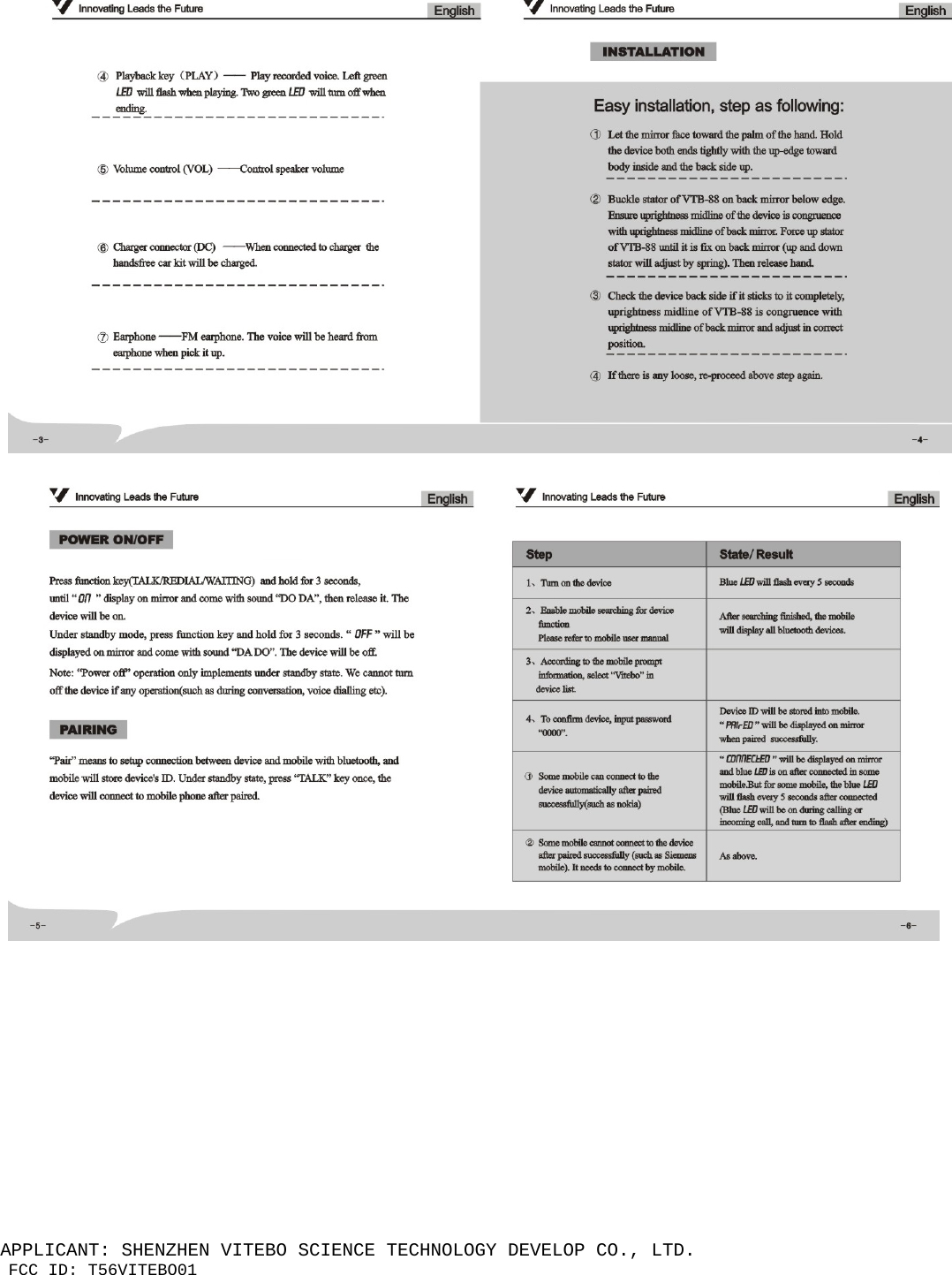 APPLICANT: SHENZHEN VITEBO SCIENCE TECHNOLOGY DEVELOP CO., LTD. FCC ID: T56VITEBO01  