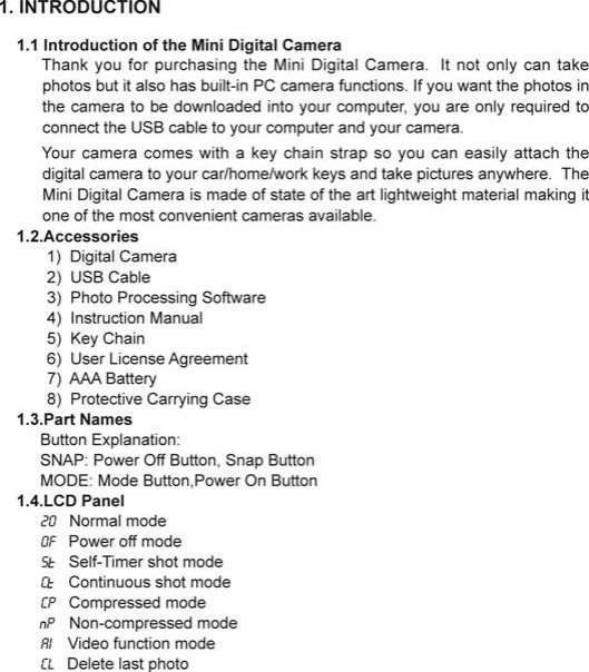 Page 2 of 10 - Vivitar Vivitar-Mini-Digital-Camera-Operation-Manual- 360HE513A说明书  Vivitar-mini-digital-camera-operation-manual