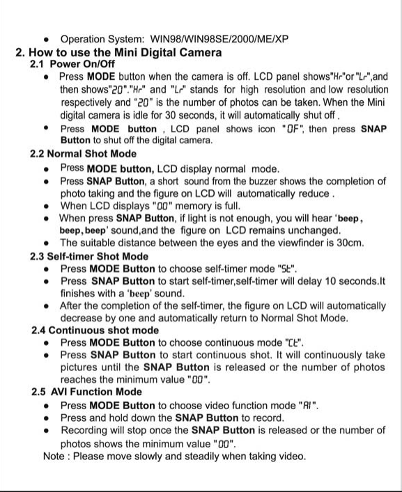 Page 4 of 10 - Vivitar Vivitar-Mini-Digital-Camera-Operation-Manual- 360HE513A说明书  Vivitar-mini-digital-camera-operation-manual