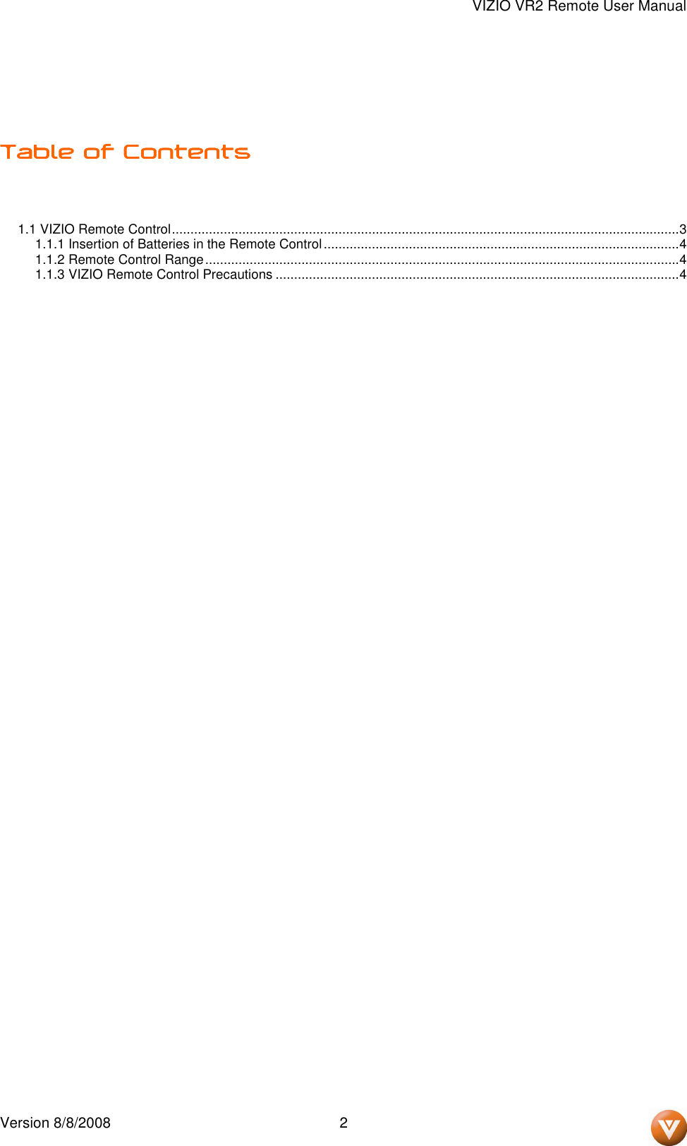 Page 2 of 6 - Vizio VR2 - User Manual  To The 0db2ad56-8a5a-407f-beed-c25a3322f689