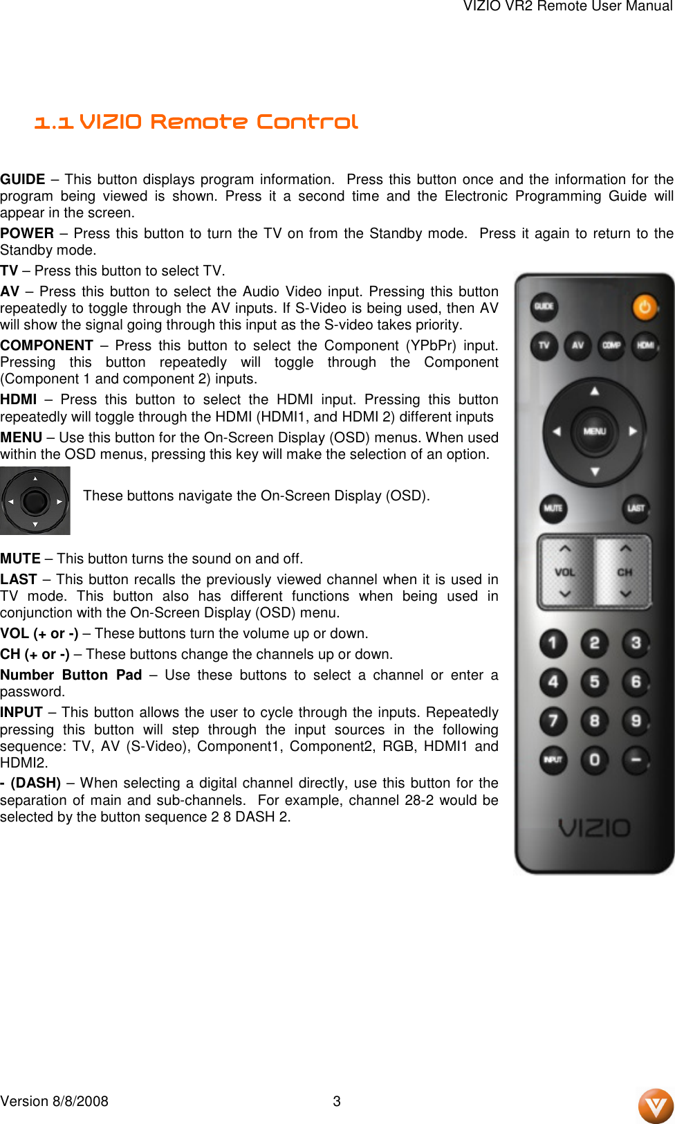 Page 3 of 6 - Vizio VR2 - User Manual  To The 0db2ad56-8a5a-407f-beed-c25a3322f689