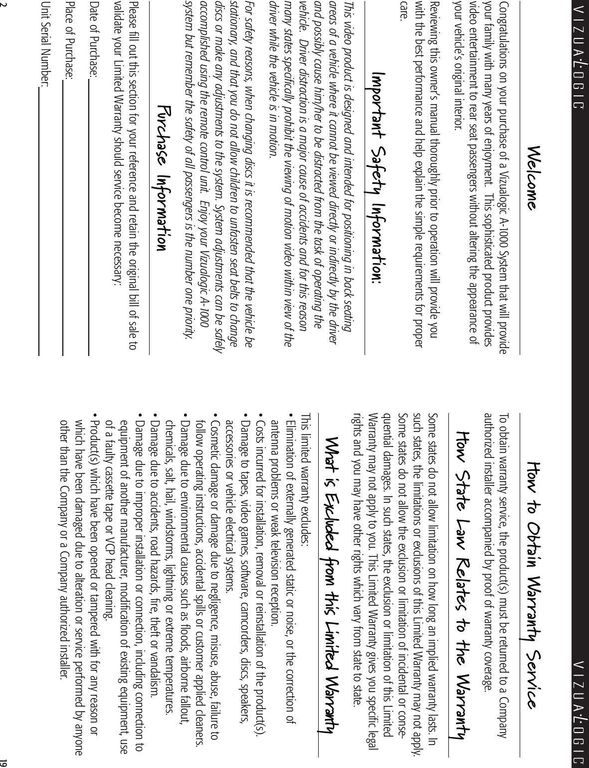 Page 2 of 10 - Vizualogic Vizualogic-A-1000-Users-Manual- 0879-370 A-1000 Owners  Vizualogic-a-1000-users-manual