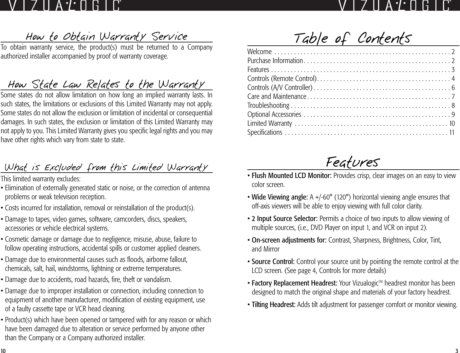 Page 3 of 6 - Vizualogic Vizualogic--Vl9000-Users-Manual- Viz Hdrst Systm Ownr's Manual Vizualogic--vl9000-users-manual