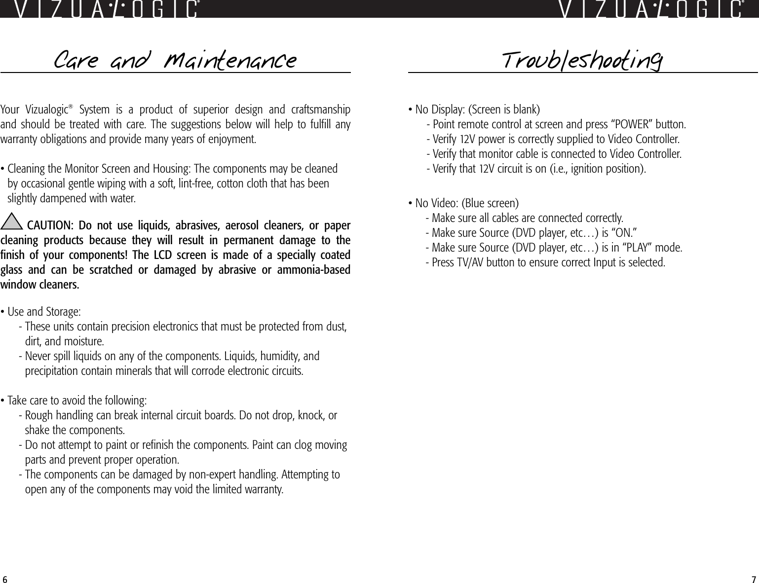Page 6 of 6 - Vizualogic Vizualogic--Vl9000-Users-Manual- Viz Hdrst Systm Ownr's Manual Vizualogic--vl9000-users-manual
