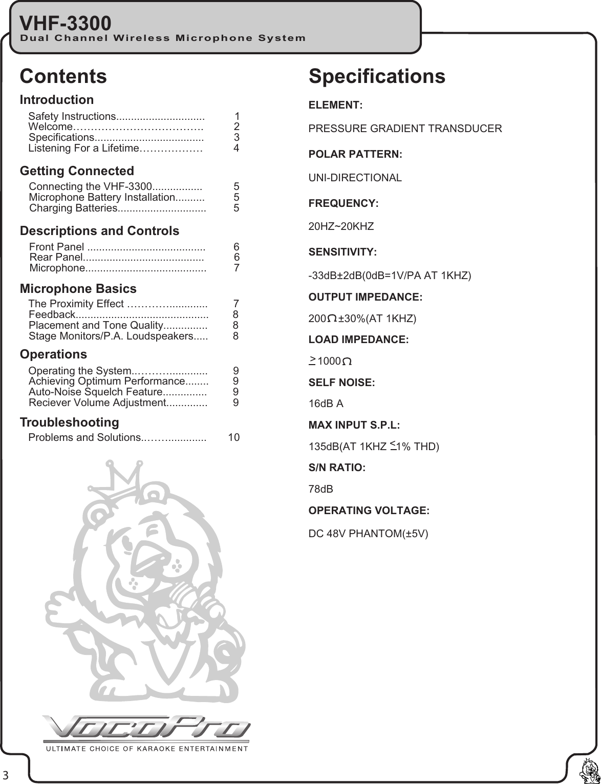 Page 4 of 11 - Vocopro Vocopro-Vhf-3300-Users-Manual- Pg 01 Cover  Vocopro-vhf-3300-users-manual