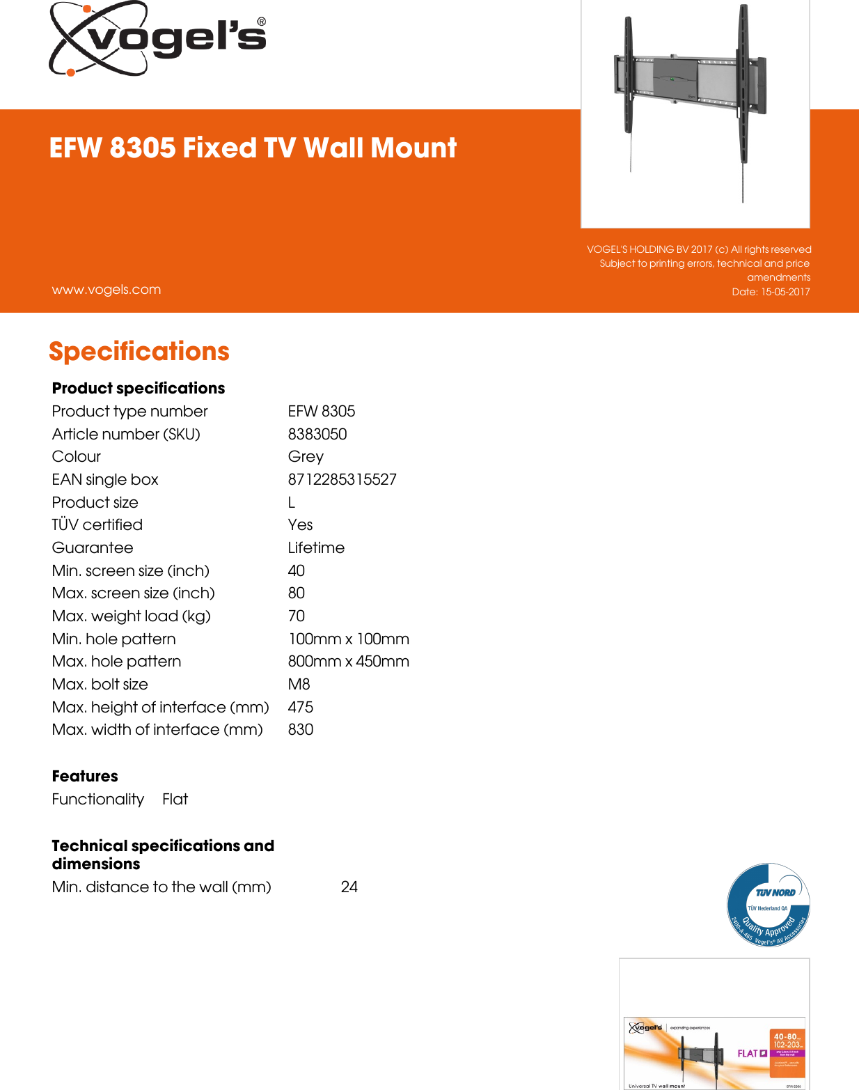 Page 2 of 2 - Leaflet Version 4.0  EFW-8305-Fixed-TV-Wall-Mount-2144-en