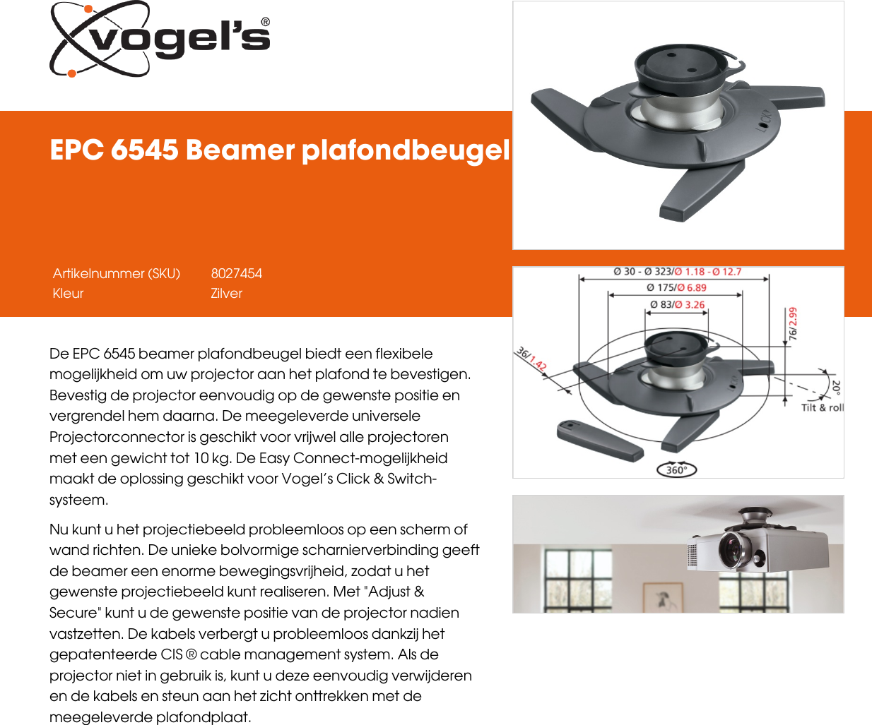 Page 1 of 2 - Leaflet Version 4.0  EPC-6545-Beamer-plafondbeugel-2244-nl