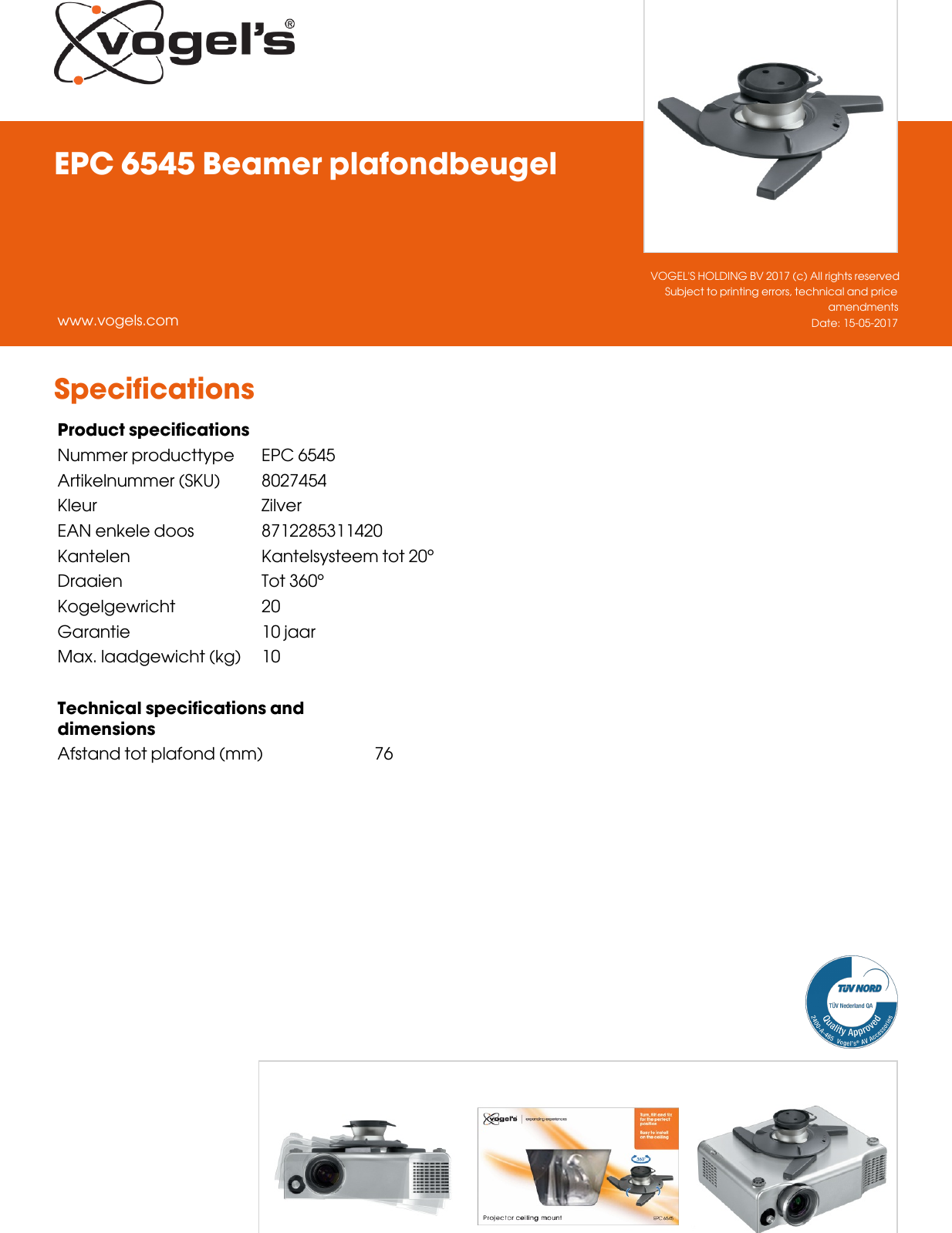 Page 2 of 2 - Leaflet Version 4.0  EPC-6545-Beamer-plafondbeugel-2244-nl