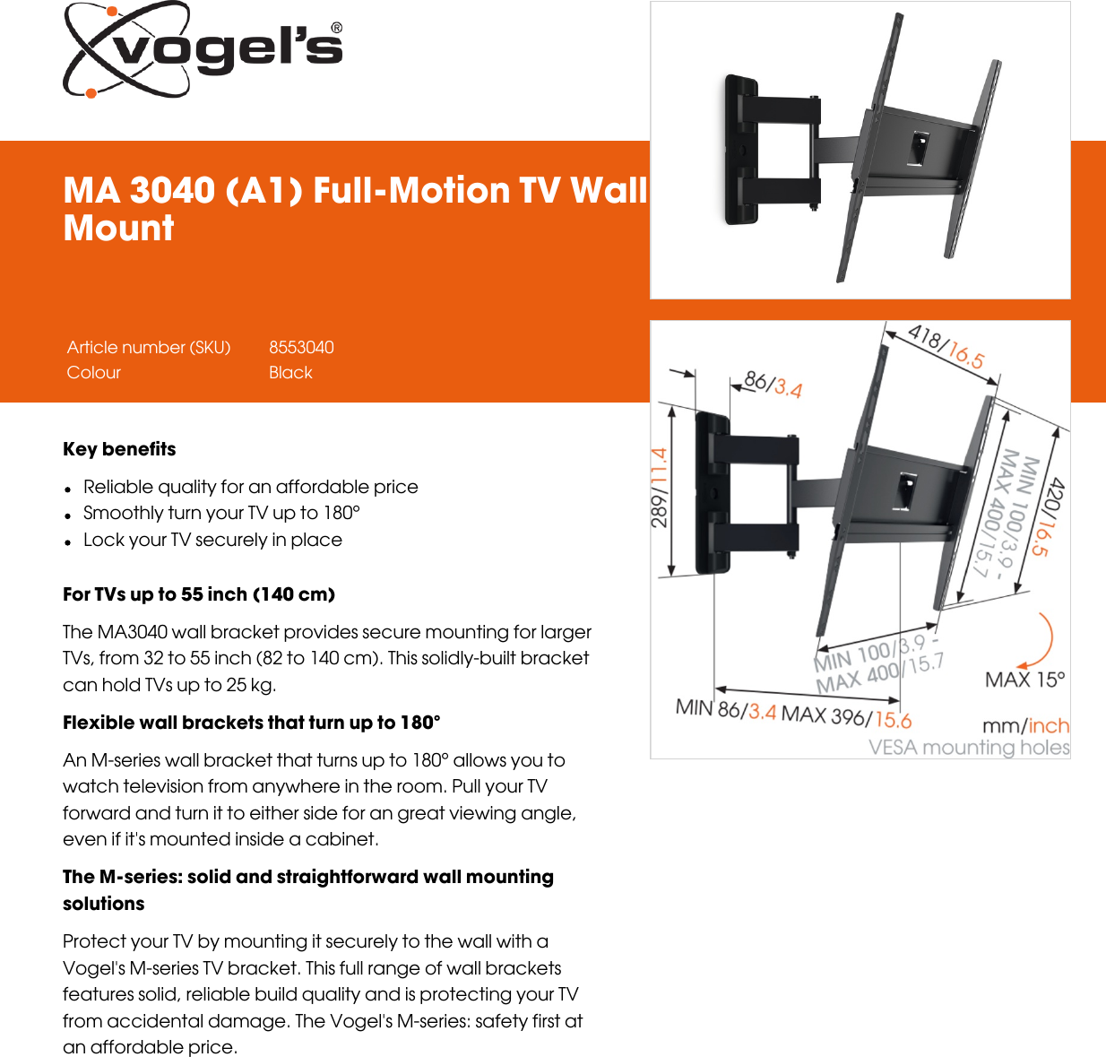 Page 1 of 2 - Leaflet Version 4.0  MA-3040-A1-Full-Motion-TV-Wall-Mount-2183-en
