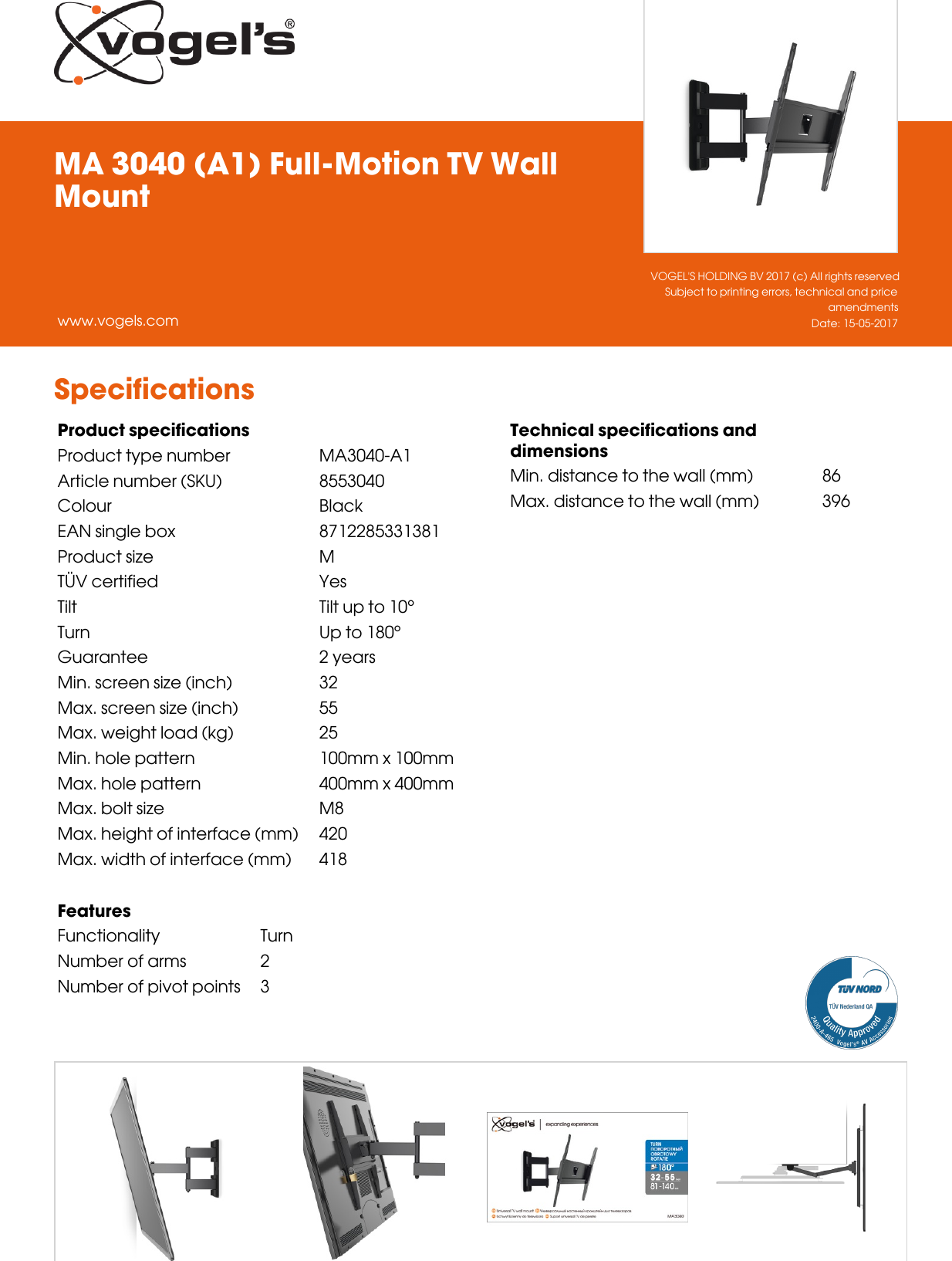 Page 2 of 2 - Leaflet Version 4.0  MA-3040-A1-Full-Motion-TV-Wall-Mount-2183-en