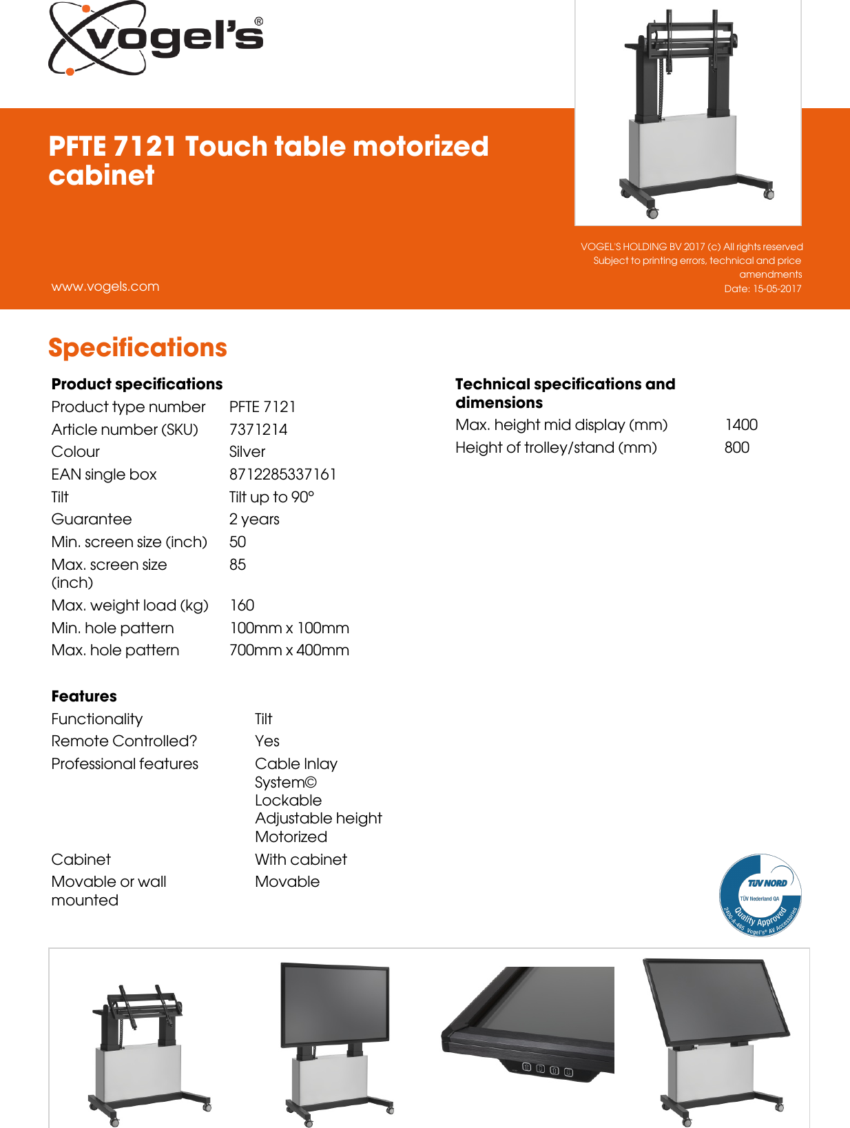 Page 2 of 4 - Leaflet Version 4.0  PFTE-7121-Touch-table-motorized-cabinet-5391-en