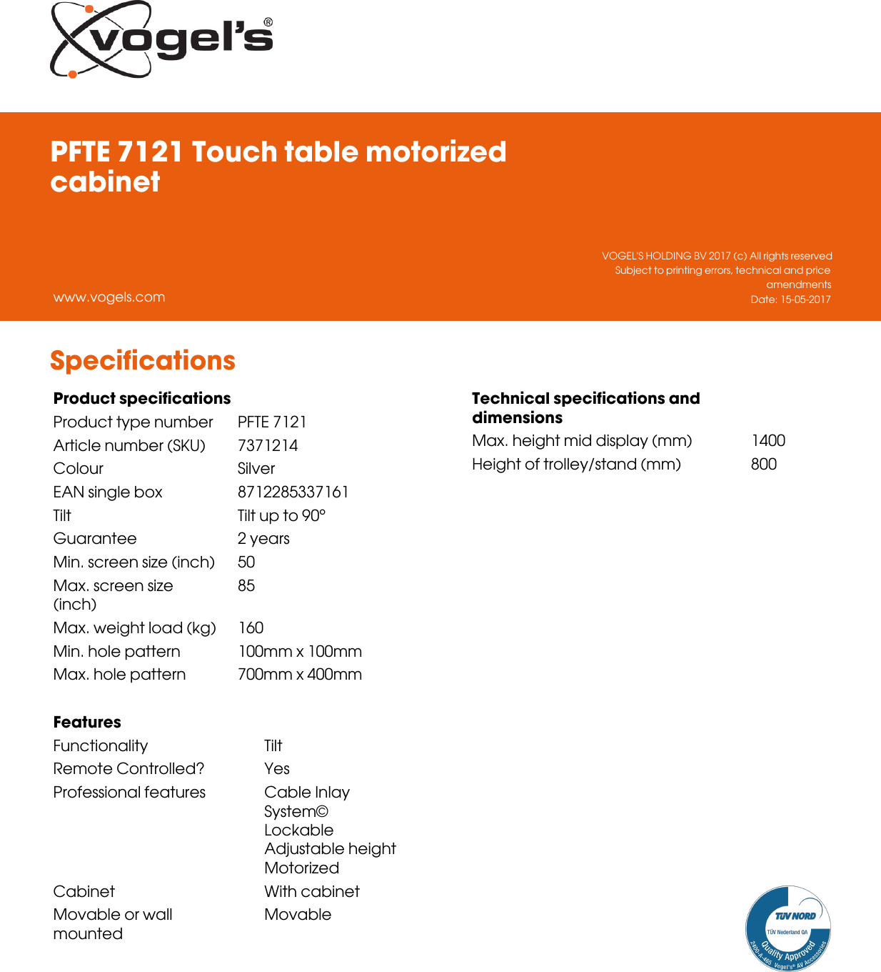 Page 4 of 4 - Leaflet Version 4.0  PFTE-7121-Touch-table-motorized-cabinet-5391-en