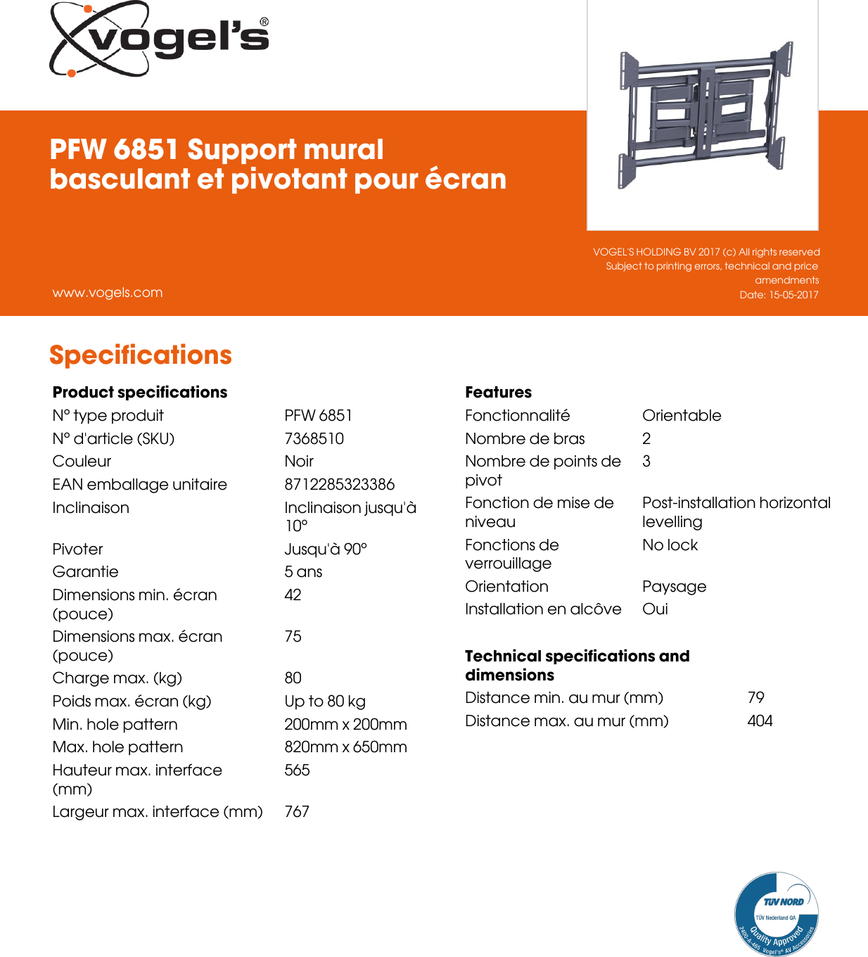 Page 2 of 2 - Leaflet Version 4.0  PFW-6851-Support-mural-basculant-et-pivotant-pour-ecran-2363-fr