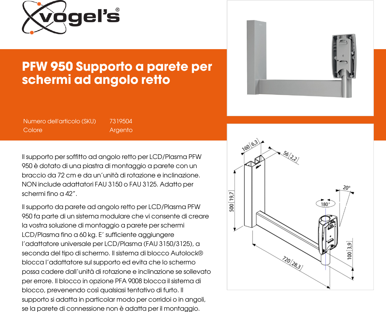 Page 1 of 2 - Leaflet Version 4.0  PFW-950-Supporto-a-parete-per-schermi-ad-angolo-retto--2510-it