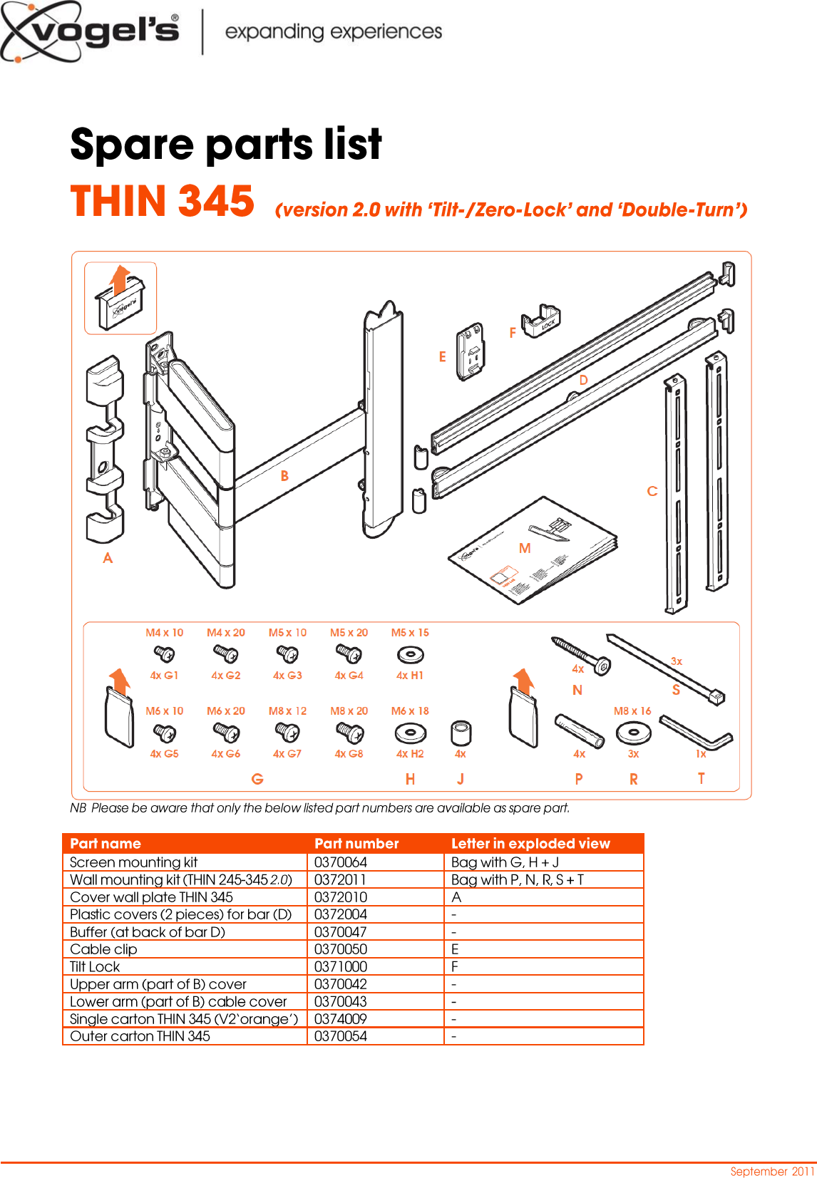 THIN 345 Spare parts tv mount vogels