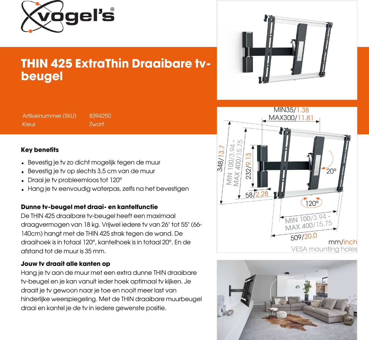 Page 1 of 2 - Leaflet Version 4.0  THIN-425-Extra Thin-Draaibare-tv-beugel-5422-nl