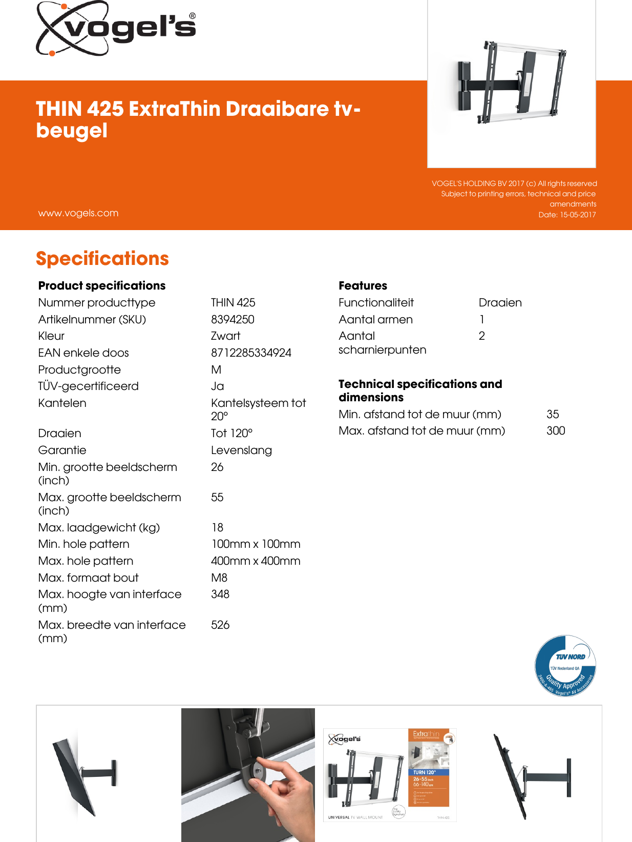 Page 2 of 2 - Leaflet Version 4.0  THIN-425-Extra Thin-Draaibare-tv-beugel-5422-nl