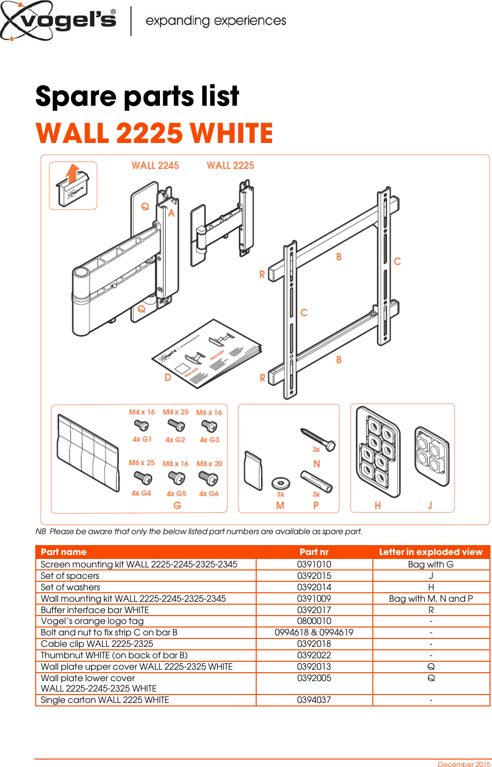 Page 1 of 1 - Spare Part Overview WALL 2225-2245-2325-2345 2015  2225-WHITE--1101
