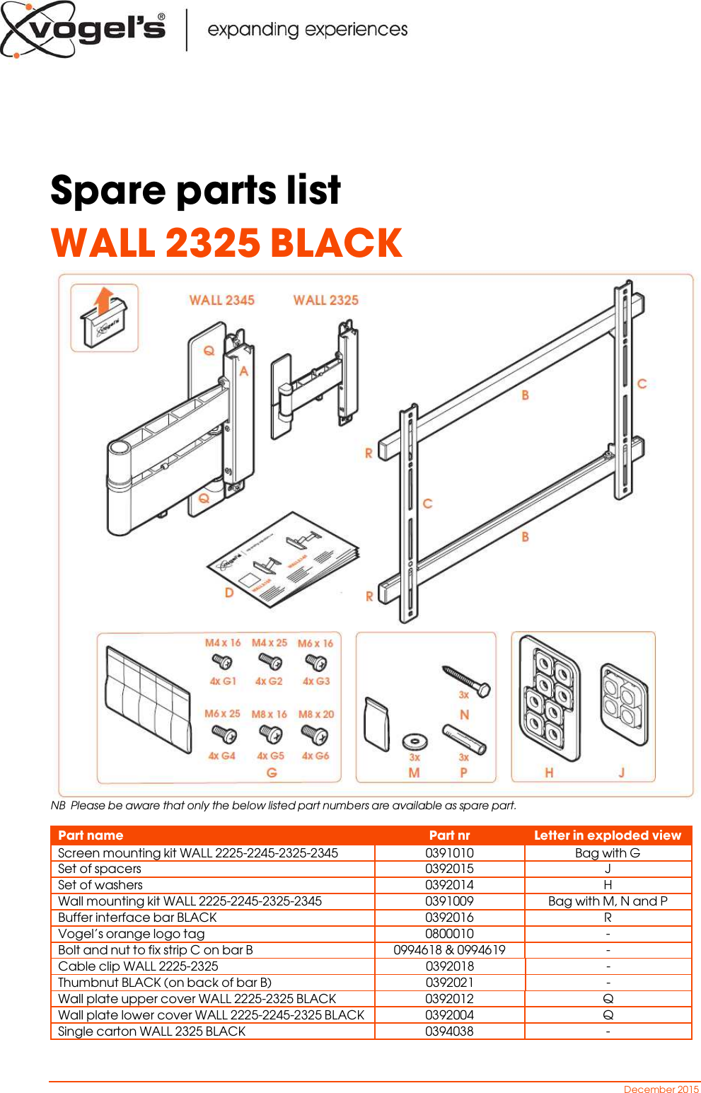 Page 1 of 1 - Spare Part Overview WALL 2225-2245-2325-2345 2015  2325-BLACK--1101