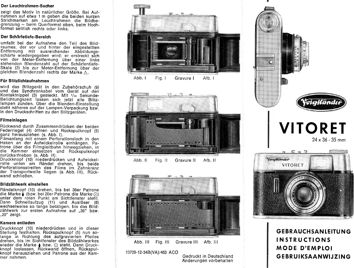 More Camera Manuals Listed. Voigtlander Vitoret DR Instruction Booklet 