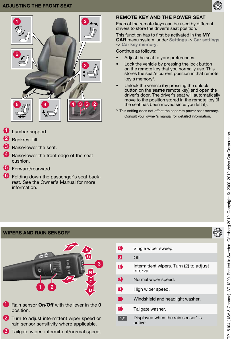 Page 8 of 8 - Volvo 2013 XC60 Quick Guide 2013-Volvo-XC60-Quick-Guide