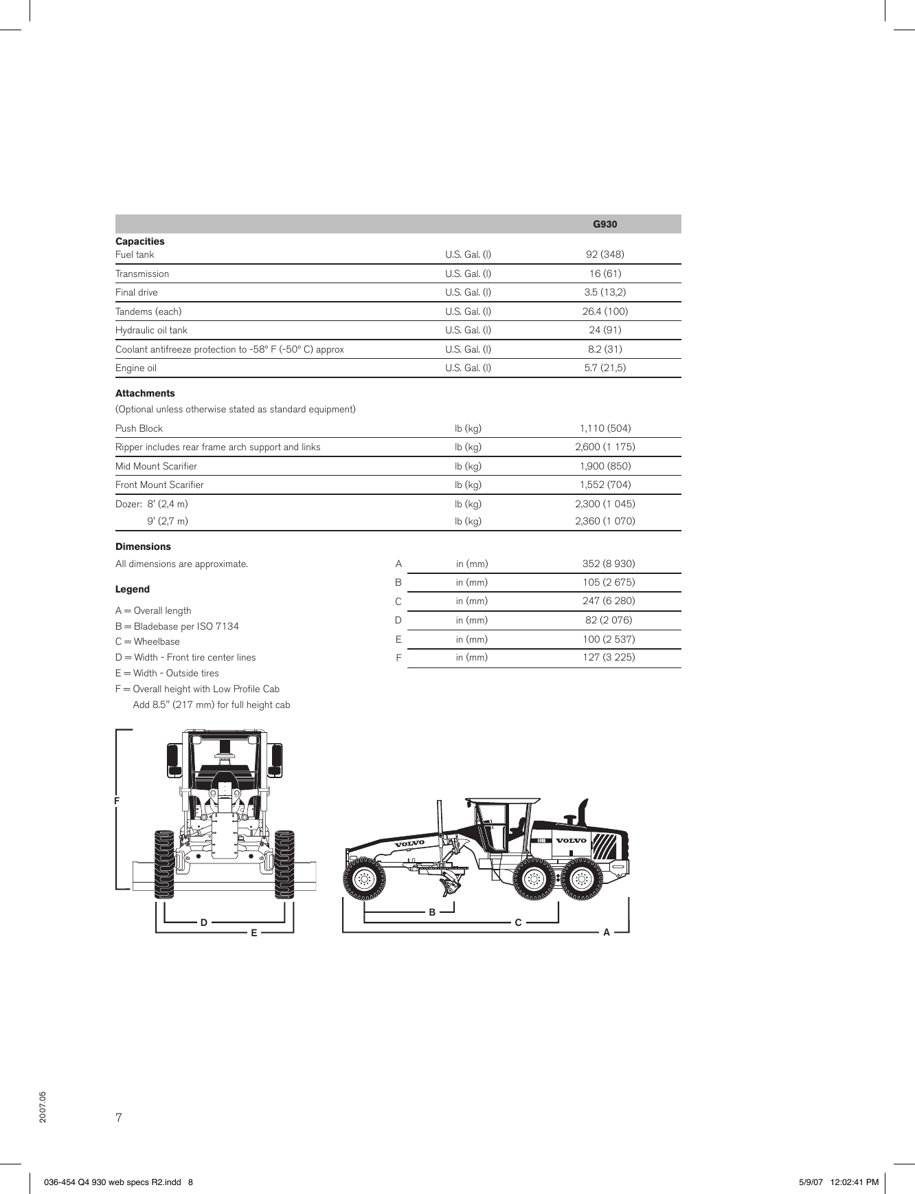 Page 7 of 10 - Volvo Volvo-Motor-Graders-G930-Users-Manual- 036-454 Q4 930 Web Specs R2  Volvo-motor-graders-g930-users-manual