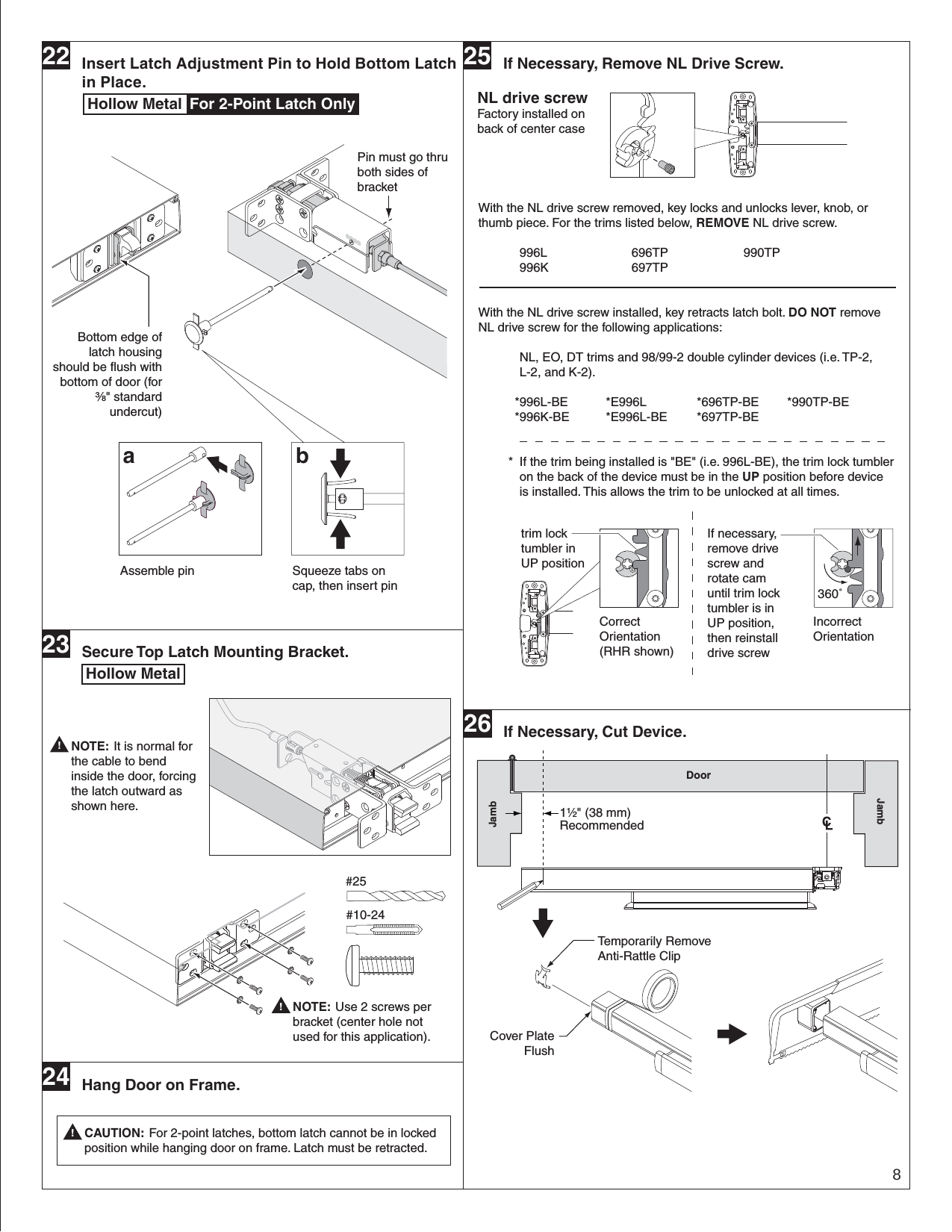 Page 8 of 12 - Von Duprin 23970734_g 98/9949 Metal Door Installation Instructions 105677