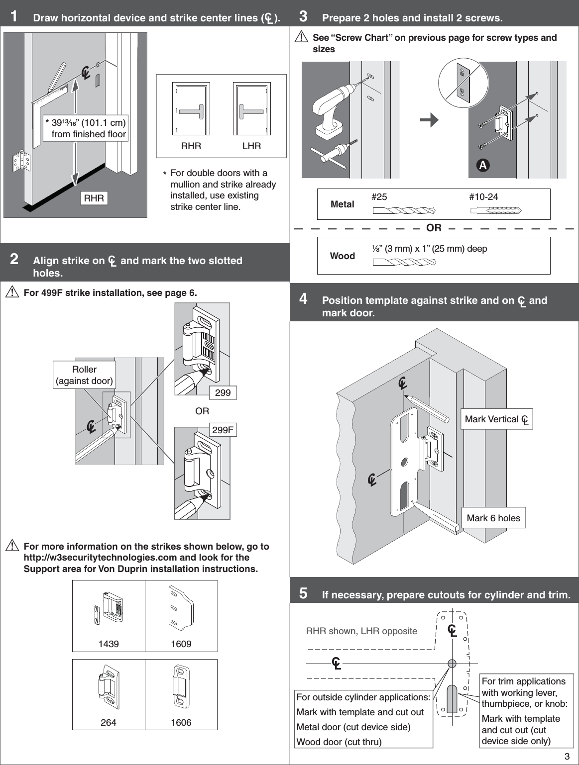 Page 3 of 8 - Von Duprin 911373-f 98/99 Rim Installation Instructions 107600