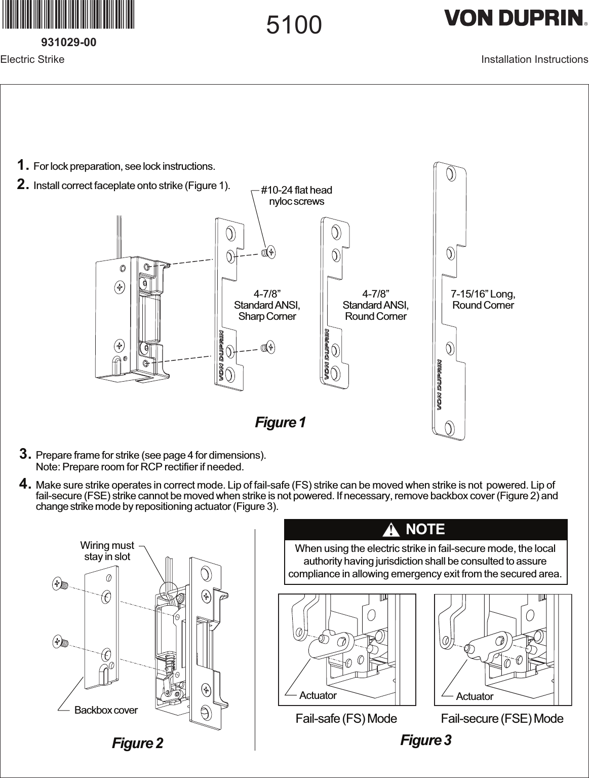 Page 1 of 4 - Von Duprin  5100 Elec Strike 107665