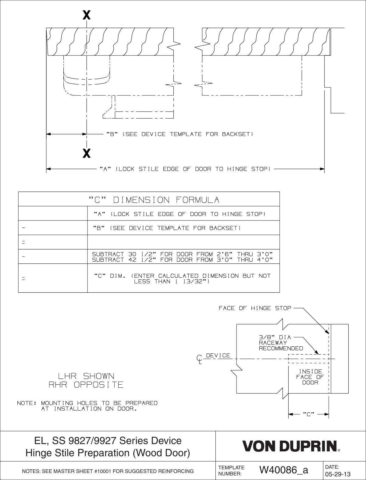 Page 1 of 1 - Von Duprin VON_ExitDevices_98_9927__w40086 EL, SS 9827/9927 Series Device Hinge Stile Preparation Wood Door 108935