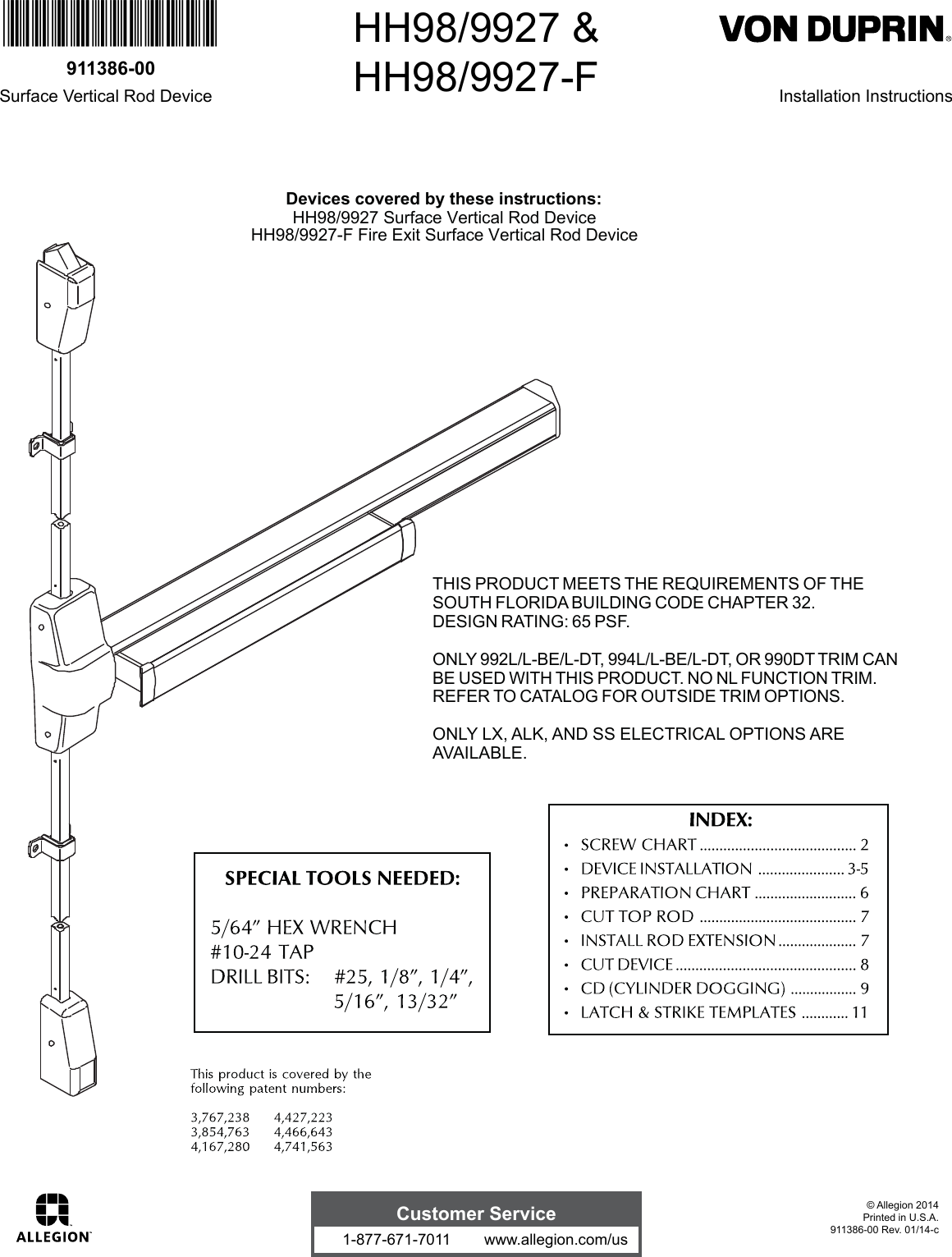 Page 1 of 12 - Von Duprin  HH98/9927 & HH98/9927-F Installation Instructions 109256