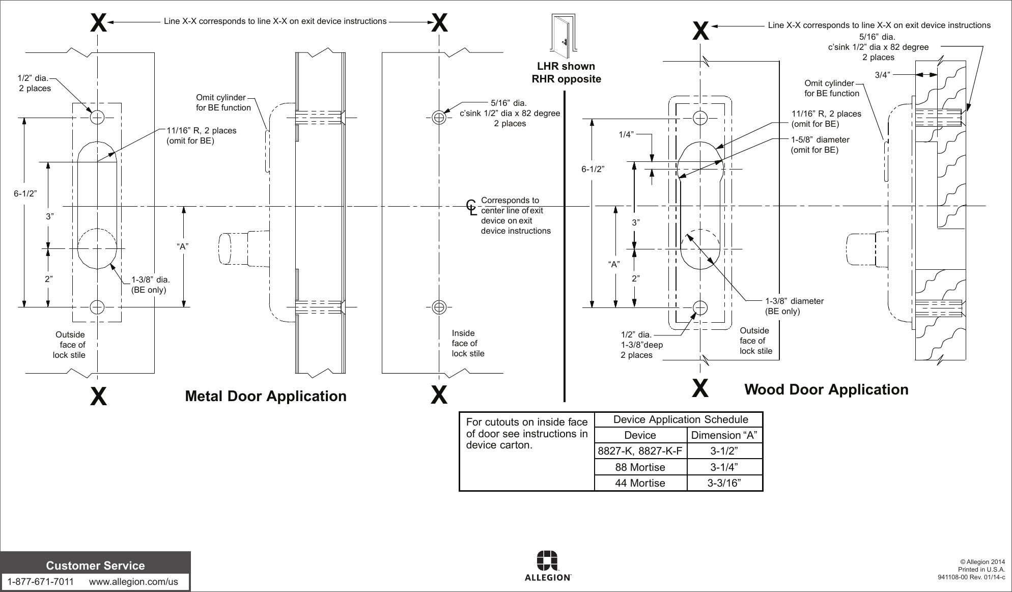 Page 2 of 2 - Von Duprin 373L L-BE Control For 8827K K-F 88 Mortise 44 Installation Instructions 373-L, 373-L-BE 107732