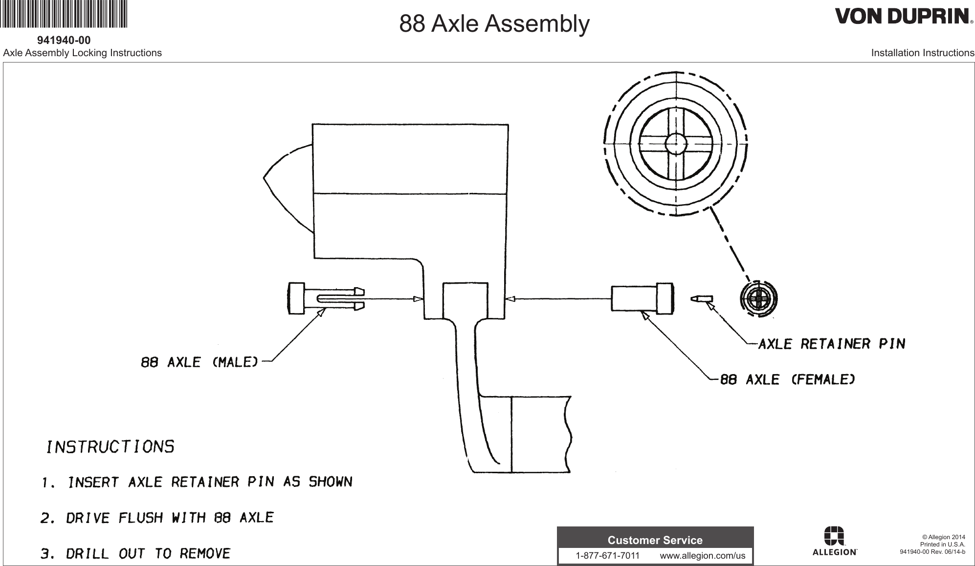 Page 1 of 1 - Von Duprin 88 Axle Assembly Locking Installation Instructions 109284