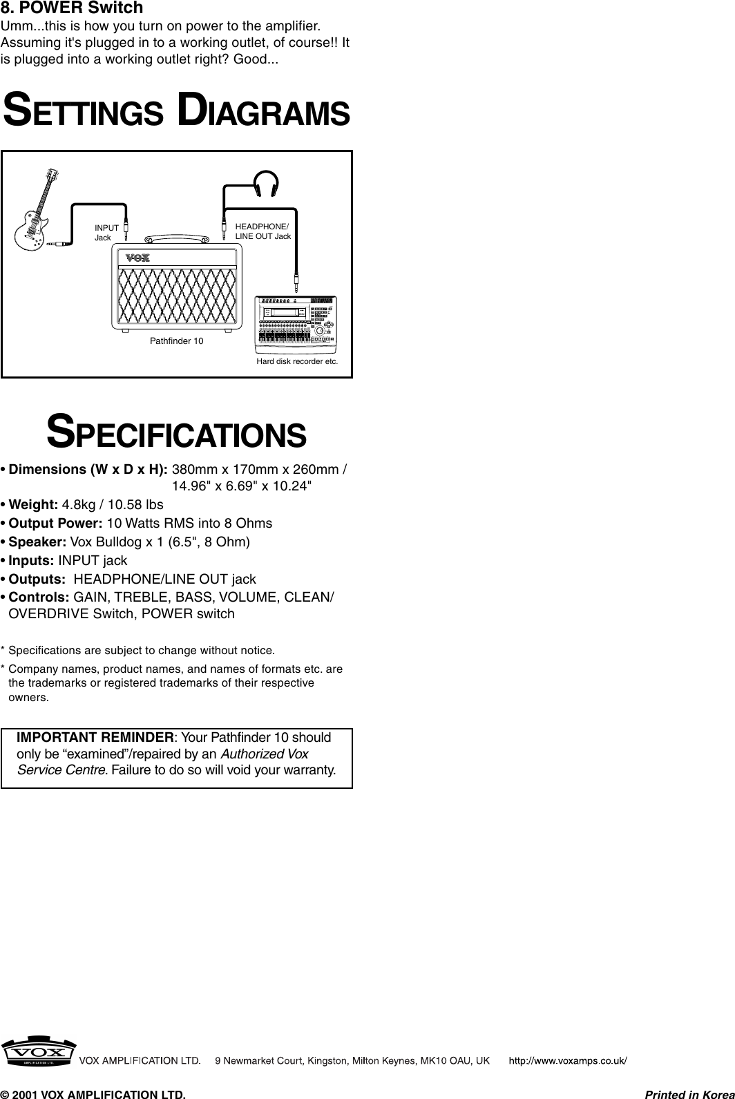 Page 2 of 9 - Vox Vox-Pathfinder-10-Users-Manual- Pathfinder 10 Manual  Vox-pathfinder-10-users-manual