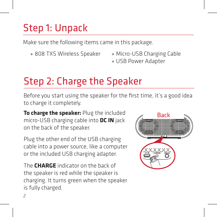 Page 2 of Voxx Accessories SP370 Bluetooth wireless speaker User Manual 