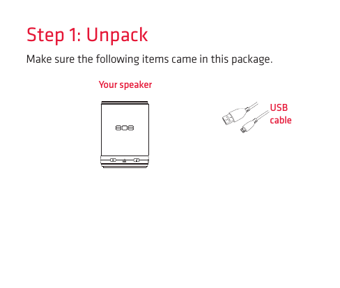 Make sure the following items came in this package.Step 1: UnpackYour speakerUSB cablePAIR M