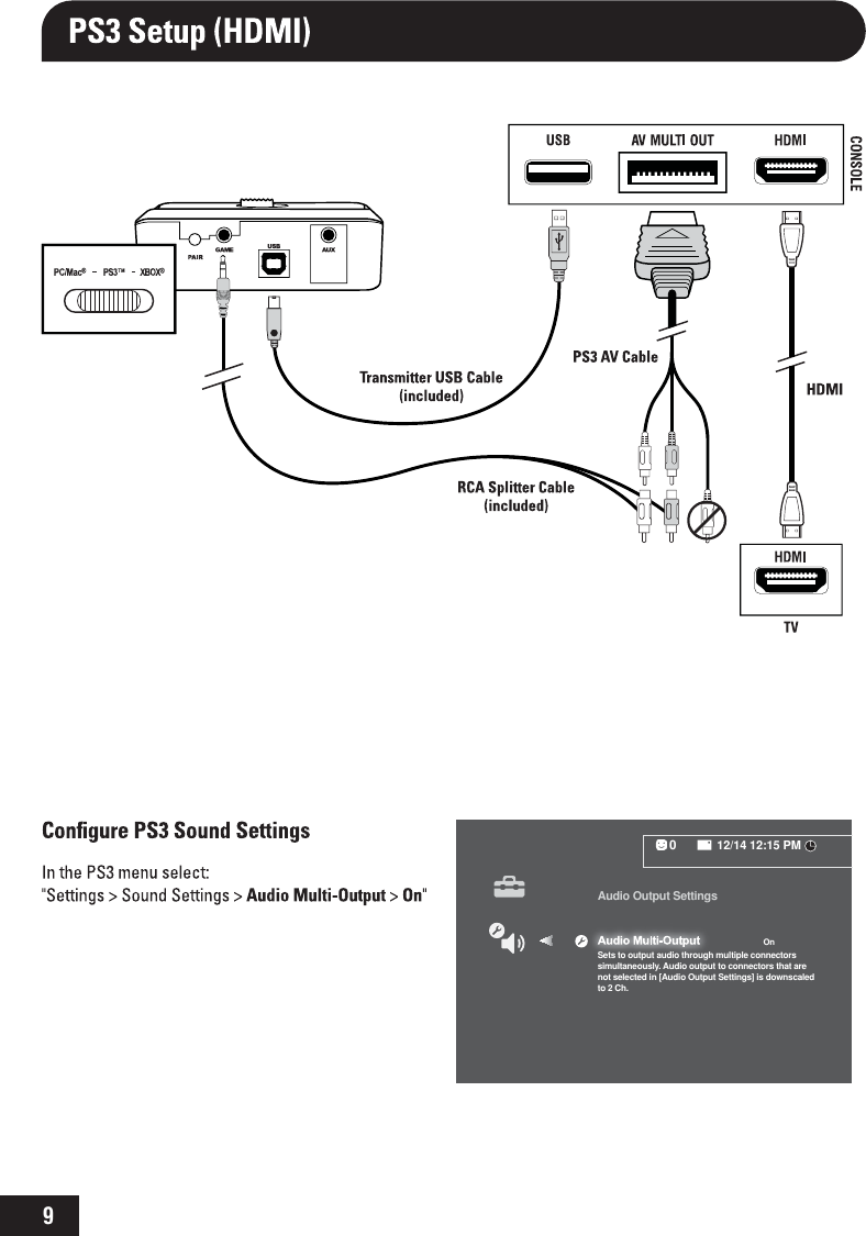 9Audio Output Settings12/14 12:15 PM0OnSets to output audio through multiple connectorssimultaneously. Audio output to connectors that arenot selected in [Audio Output Settings] is downscaledto 2 Ch.