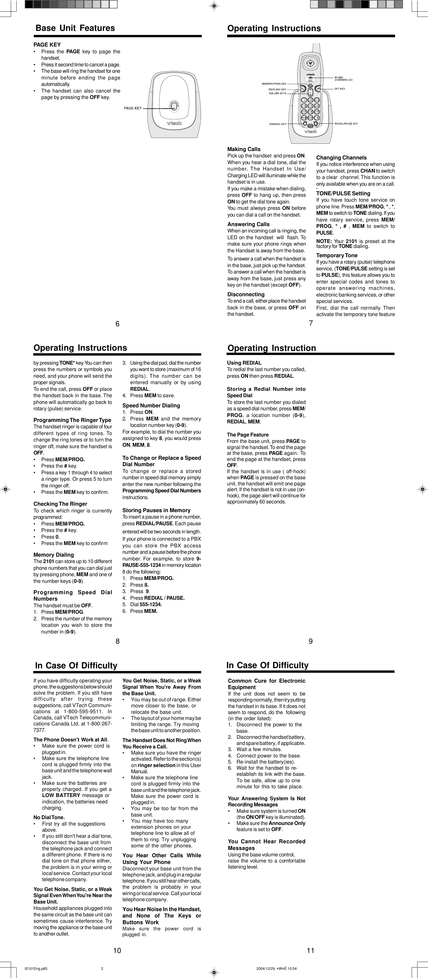 Page 2 of 4 - Vtech Vtech-2101-Users-Manual- T2101Eng.p65 Vtech-2101-users-manual