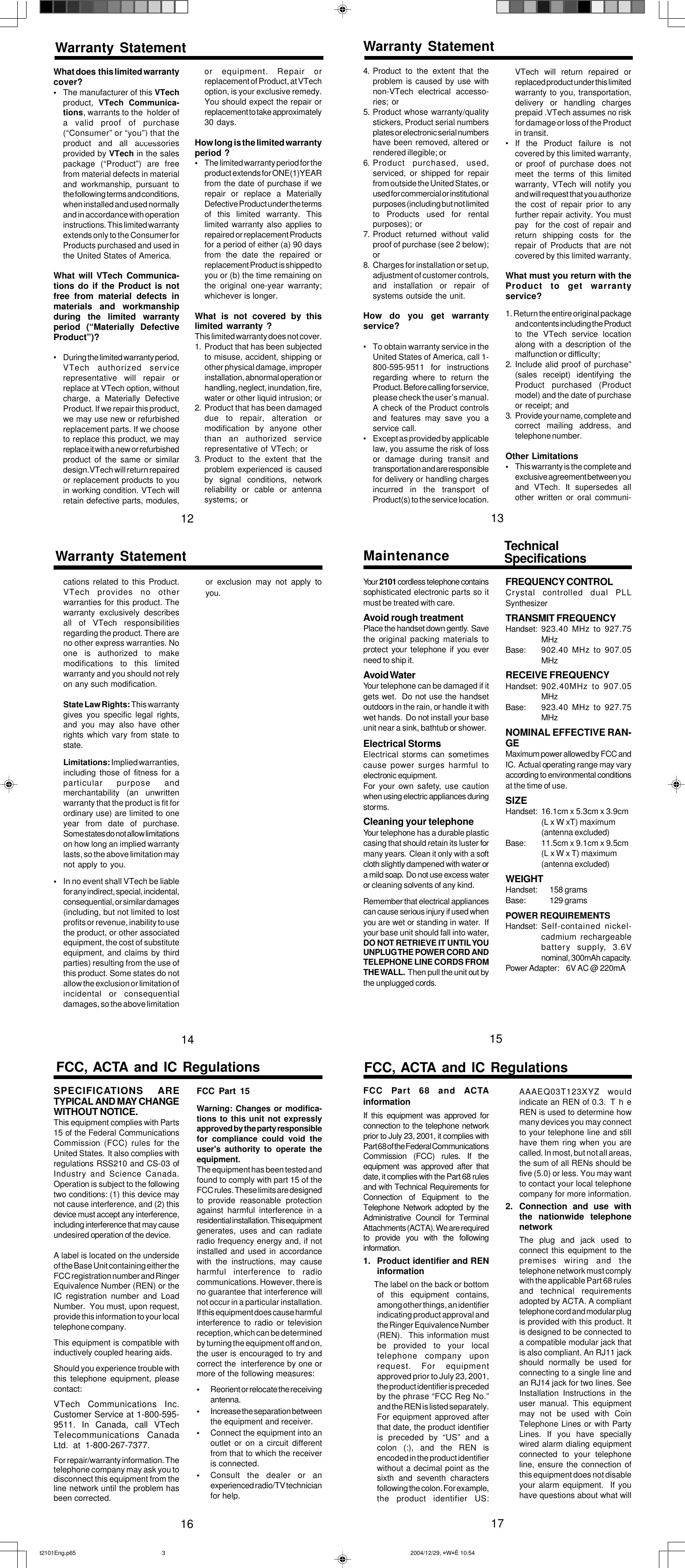 Page 3 of 4 - Vtech Vtech-2101-Users-Manual- T2101Eng.p65 Vtech-2101-users-manual