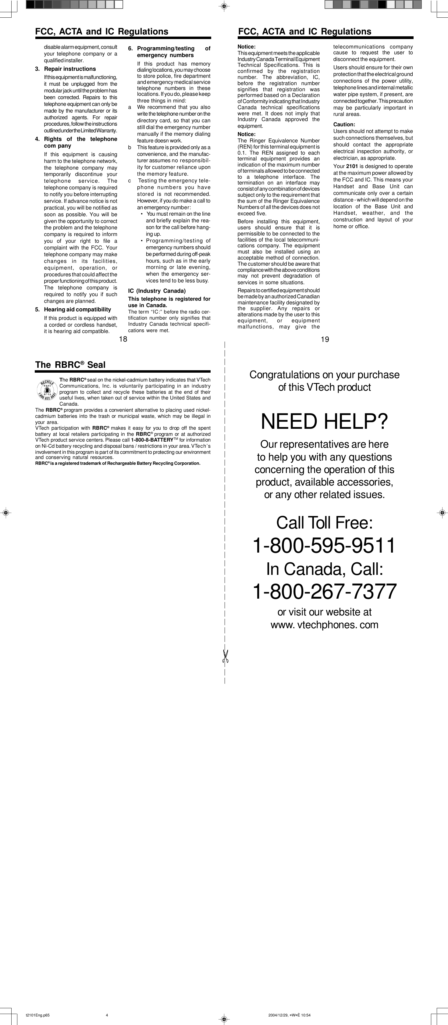 Page 4 of 4 - Vtech Vtech-2101-Users-Manual- T2101Eng.p65 Vtech-2101-users-manual
