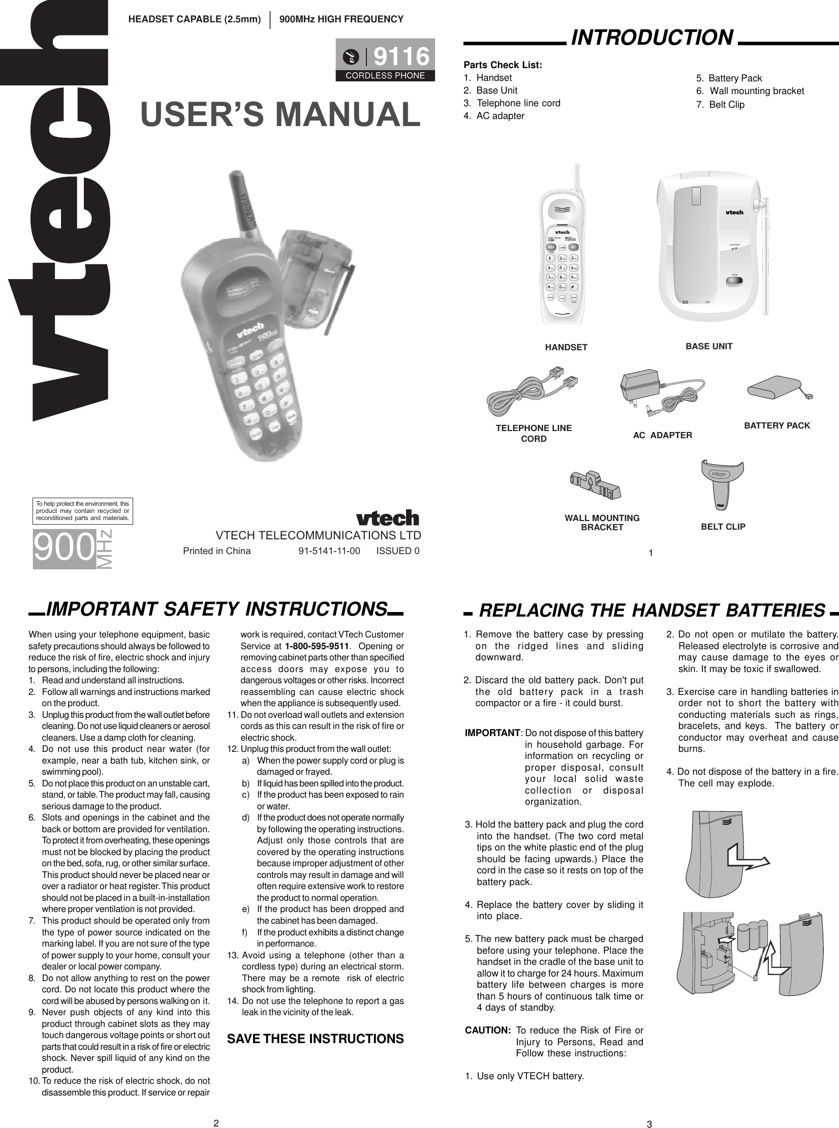 Page 1 of 4 - Vtech Vtech-9116-Users-Manual- U9108MAN  Vtech-9116-users-manual